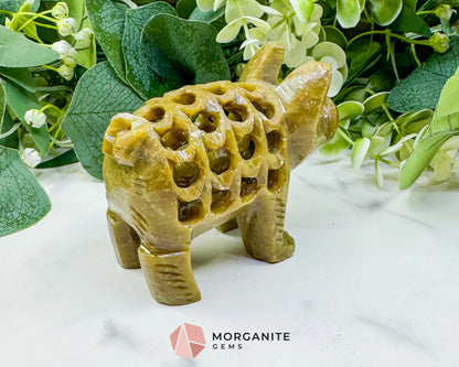 Hand-Carved Soapstone Undercut Pig (8oz) – Indian Artisan Stone Sculpture for Abundance & Good Fortune - Metaphysical