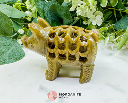 Hand-Carved Soapstone Undercut Pig (8oz) – Indian Artisan Stone Sculpture for Abundance & Good Fortune - Metaphysical