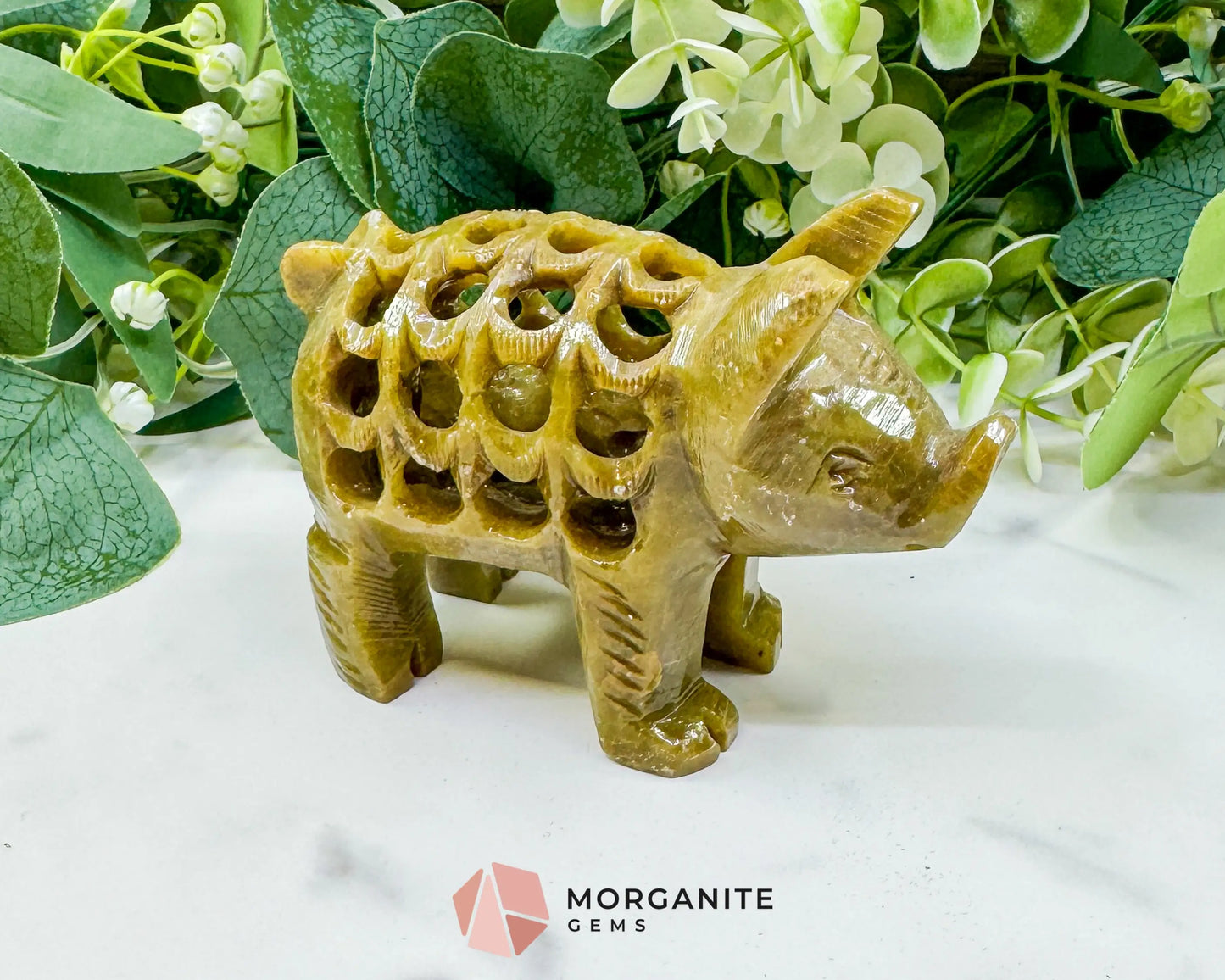 Hand-Carved Soapstone Undercut Pig (8oz) – Indian Artisan Stone Sculpture for Abundance & Good Fortune - Metaphysical