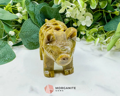 Hand-Carved Soapstone Undercut Pig (8oz) – Indian Artisan Stone Sculpture for Abundance & Good Fortune - Metaphysical