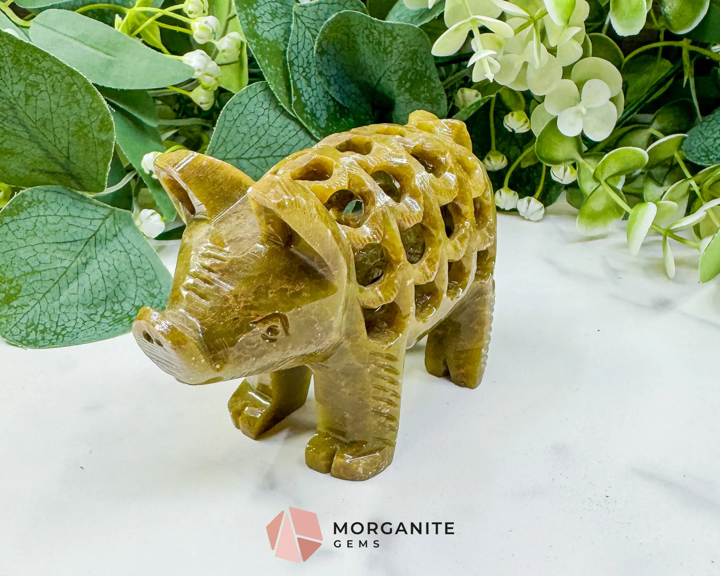 Hand-Carved Soapstone Undercut Pig (8oz) – Indian Artisan Stone Sculpture for Abundance & Good Fortune - Metaphysical