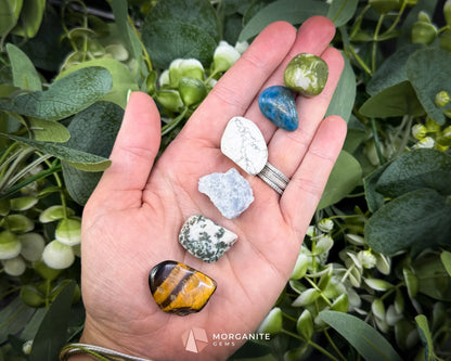 Gemini Zodiac Crystal Set | 6 Gemstones + Selenite Spiral Cage & Gift Box - Metaphysical Crystals