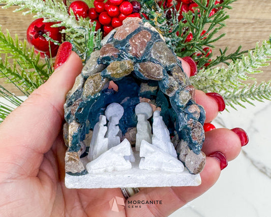 Handcrafted Gemstone Chip Nativity Scene – Unique Holiday Decor - Home & Living