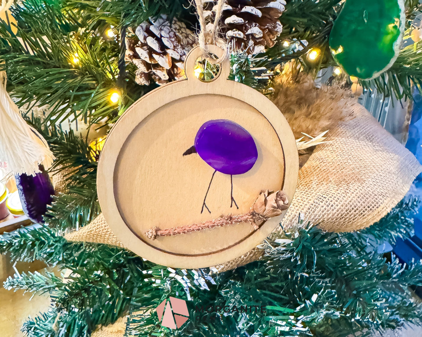 Handmade Agate Bird Christmas Ornament (90mm) - Boho Gemstone Holiday Decor in Red Blue Purple & Yellow - Home & Living