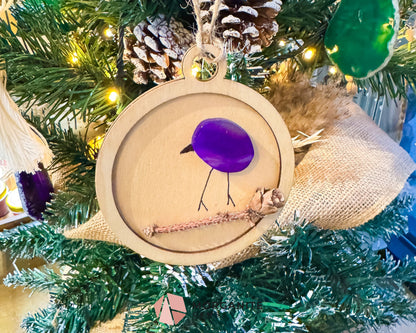 Handmade Agate Bird Christmas Ornament (90mm) - Boho Gemstone Holiday Decor in Red Blue Purple & Yellow - Home & Living