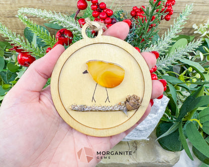 Handmade Agate Bird Christmas Ornament (90mm) - Boho Gemstone Holiday Decor in Red Blue Purple & Yellow - Yellow - Home