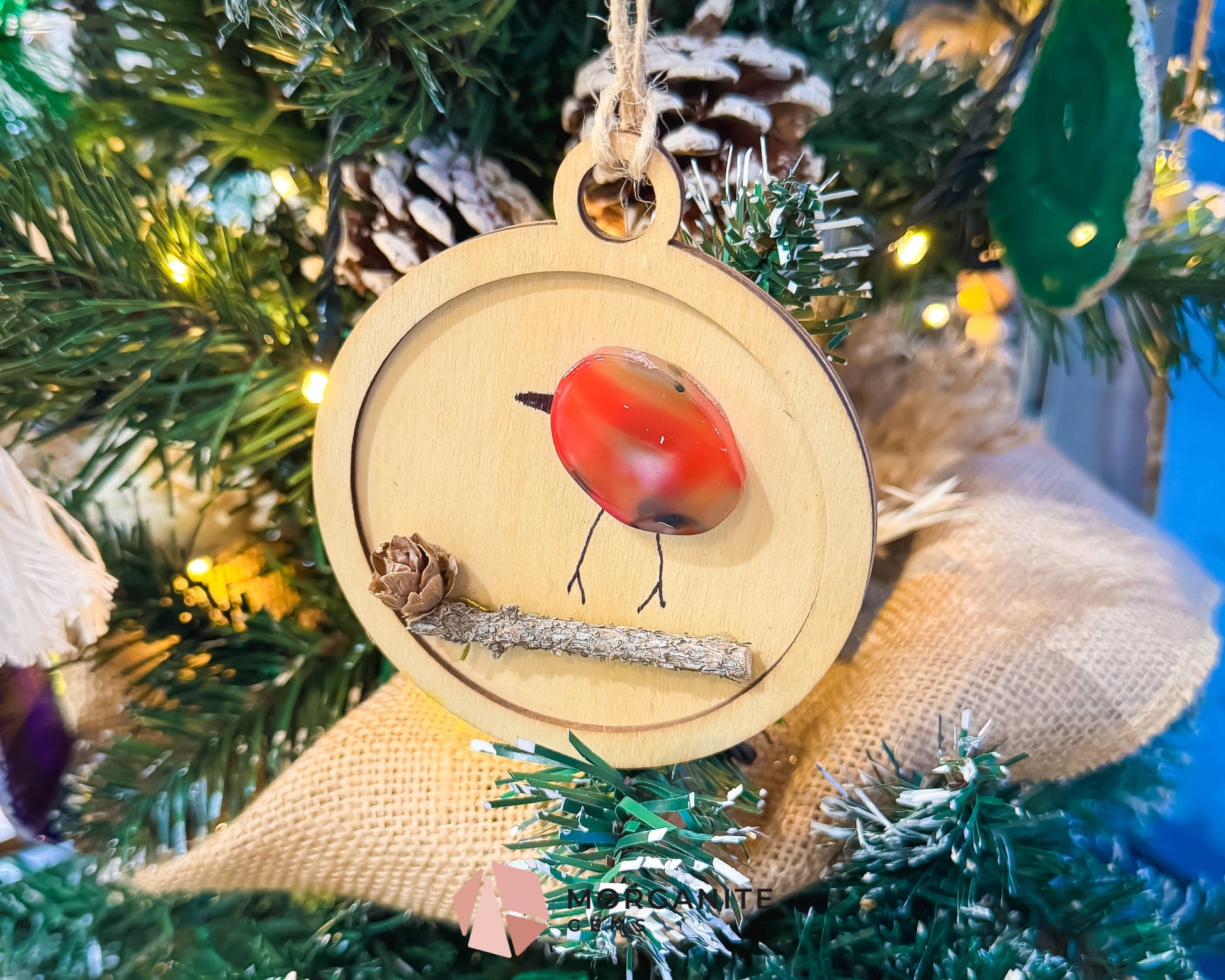 Handmade Agate Bird Christmas Ornament (90mm) - Boho Gemstone Holiday Decor in Red Blue Purple & Yellow - Home & Living
