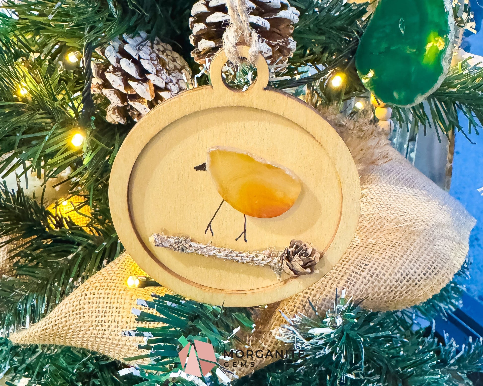 Handmade Agate Bird Christmas Ornament (90mm) - Boho Gemstone Holiday Decor in Red Blue Purple & Yellow - Home & Living