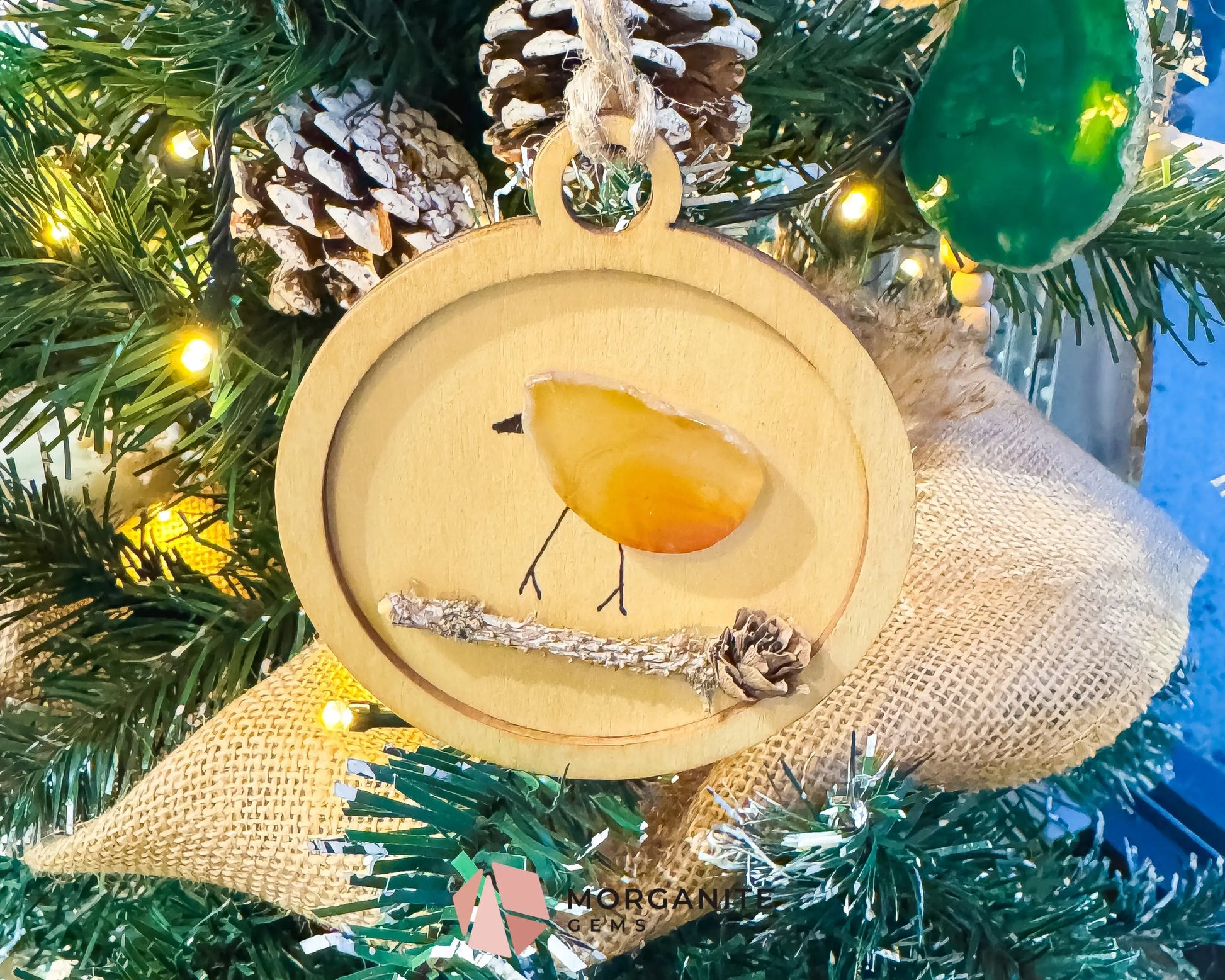 Handmade Agate Bird Christmas Ornament (90mm) - Boho Gemstone Holiday Decor in Red Blue Purple & Yellow - Home & Living