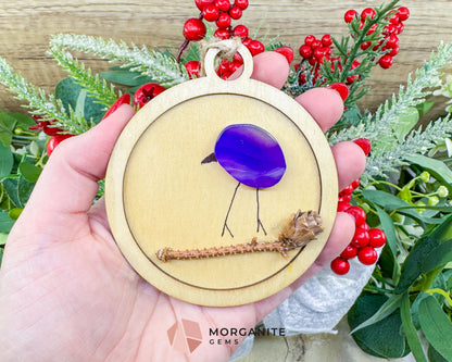 Handmade Agate Bird Christmas Ornament (90mm) - Boho Gemstone Holiday Decor in Red Blue Purple & Yellow - Purple - Home