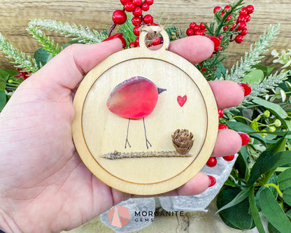 Handmade Agate Bird Christmas Ornament (90mm) - Boho Gemstone Holiday Decor in Red Blue Purple & Yellow - Red - Home &