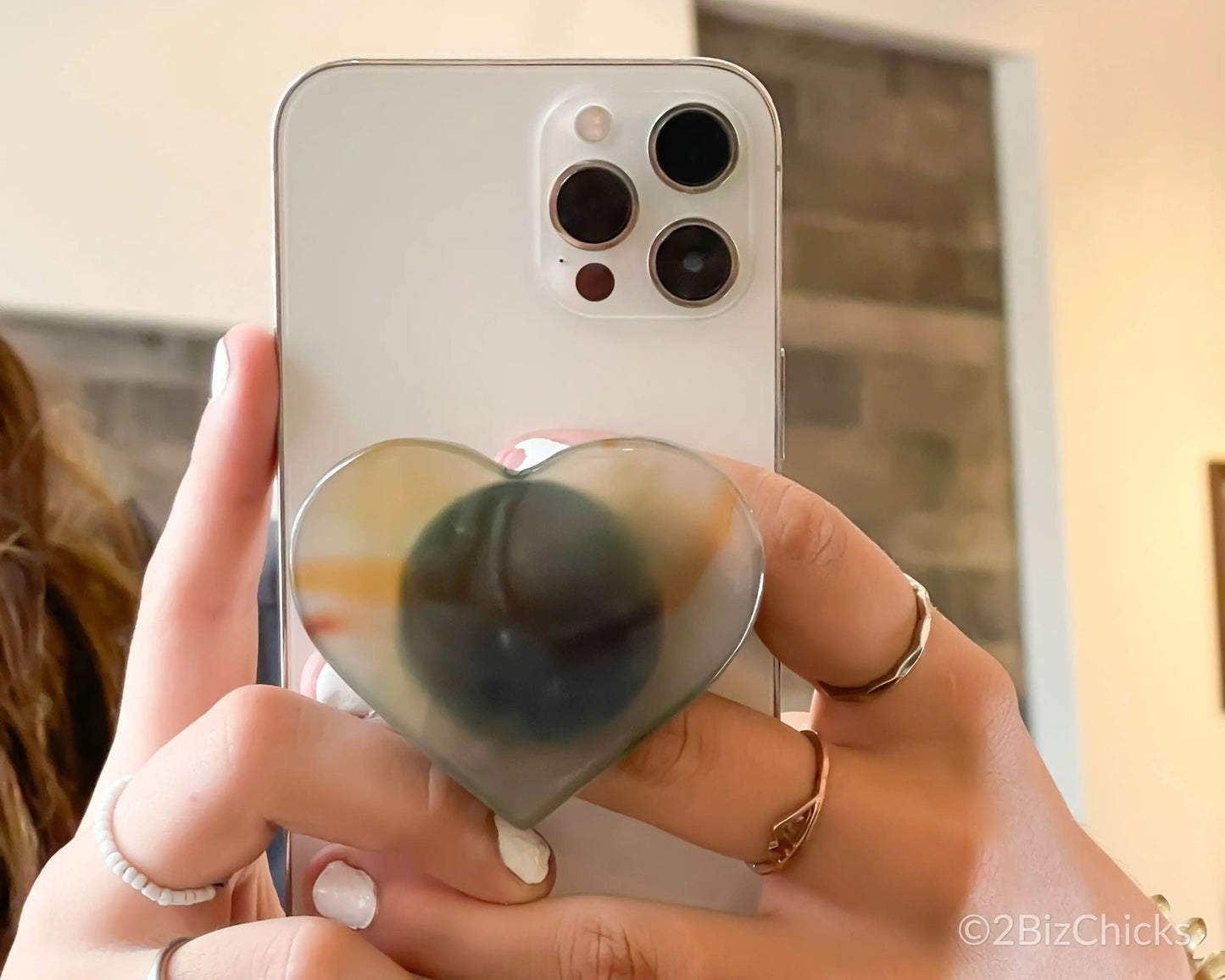 Heart Agate Phone Grip-Morganite Gems