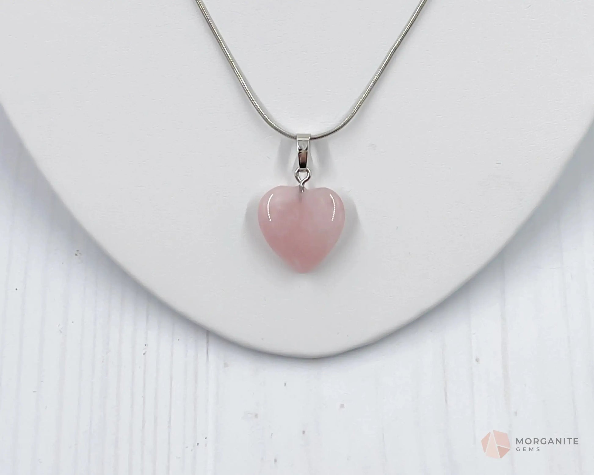Heart Shaped Rose Quartz Pendant Necklace-Morganite Gems