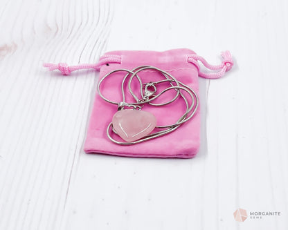 Heart Shaped Rose Quartz Pendant Necklace-Morganite Gems