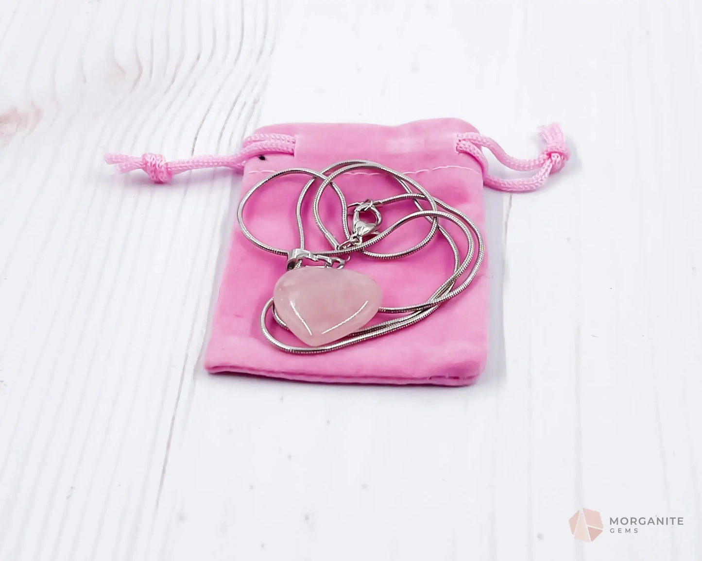 Heart Shaped Rose Quartz Pendant Necklace-Morganite Gems
