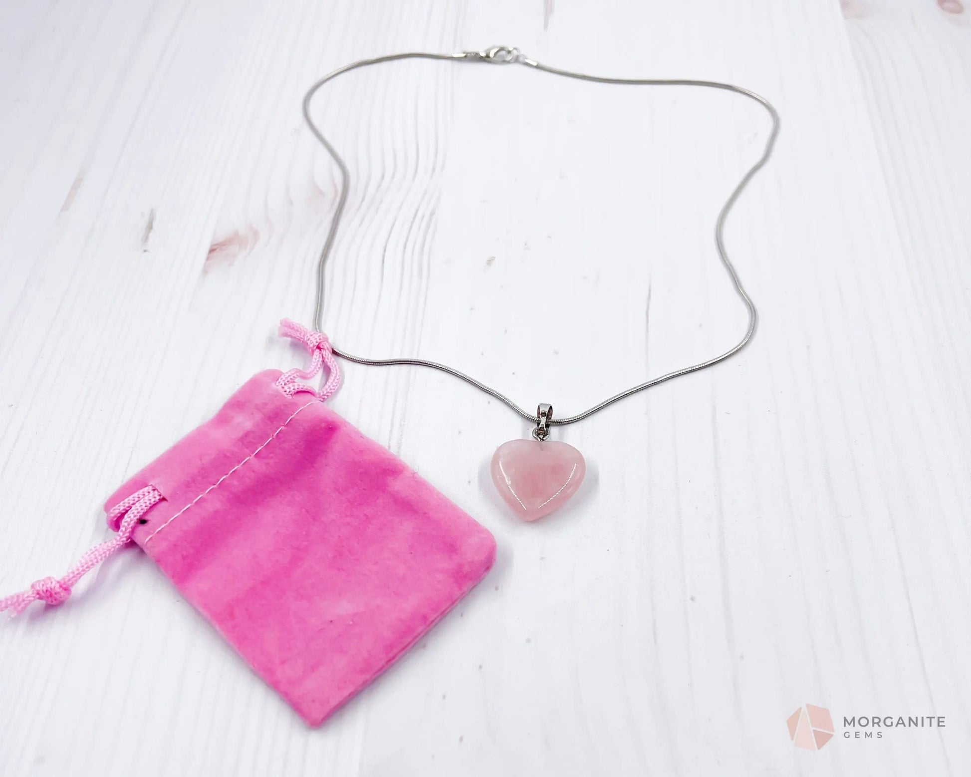 Heart Shaped Rose Quartz Pendant Necklace-Morganite Gems