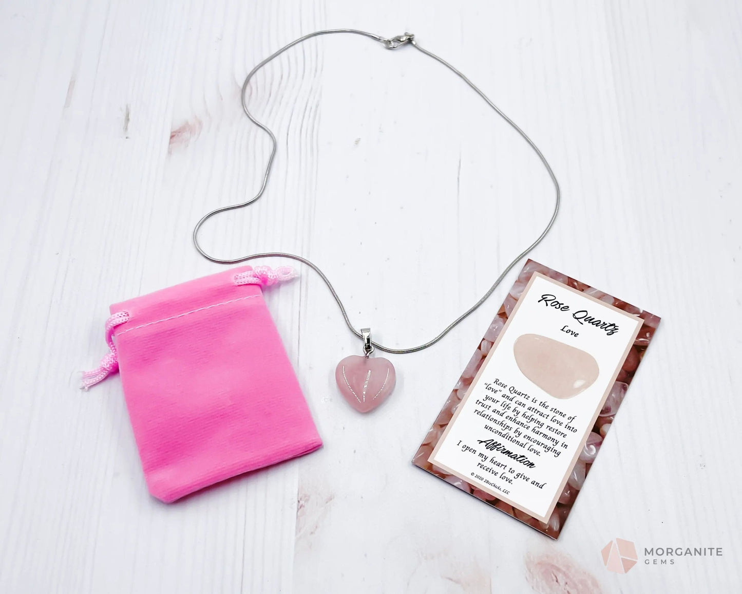 Heart Shaped Rose Quartz Pendant Necklace-Morganite Gems