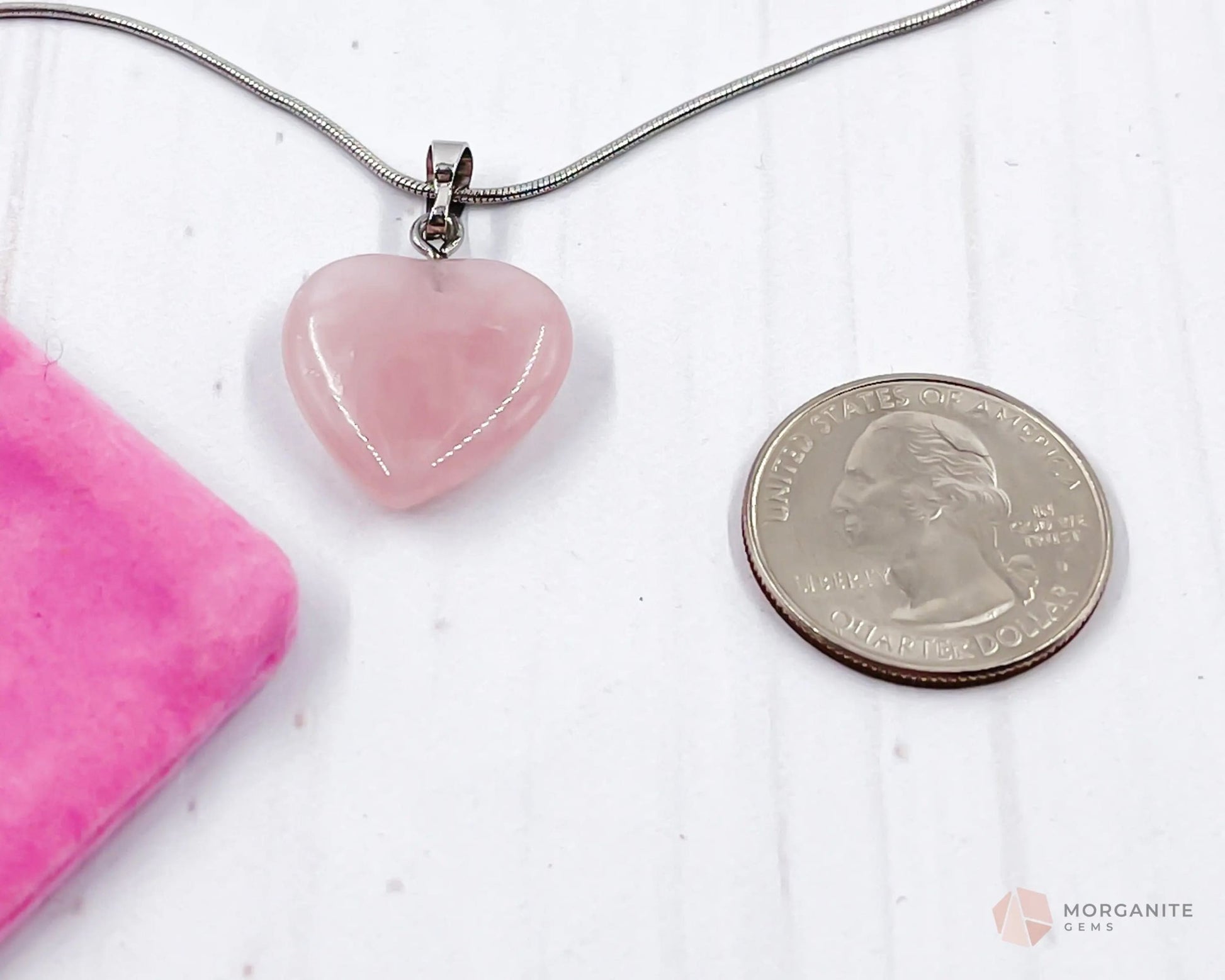 Heart Shaped Rose Quartz Pendant Necklace-Morganite Gems