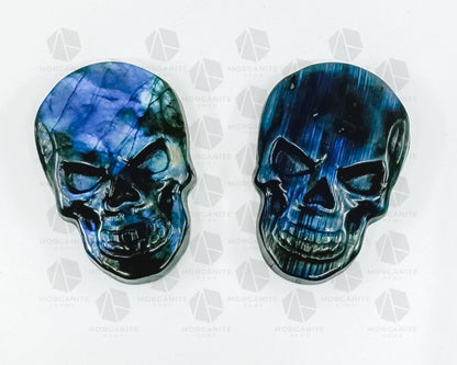 High-Quality Labradorite Skull Carving – Handcrafted Crystal Art-Morganite Gems