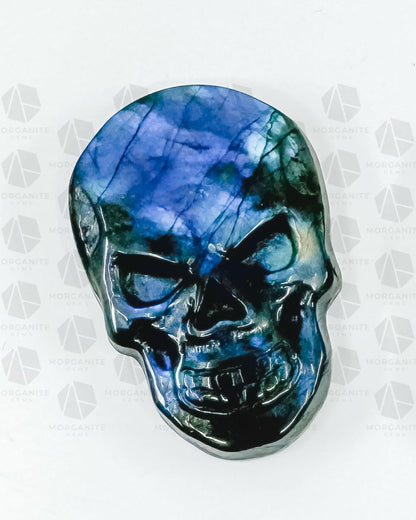 High-Quality Labradorite Skull Carving – Handcrafted Crystal Art-Morganite Gems