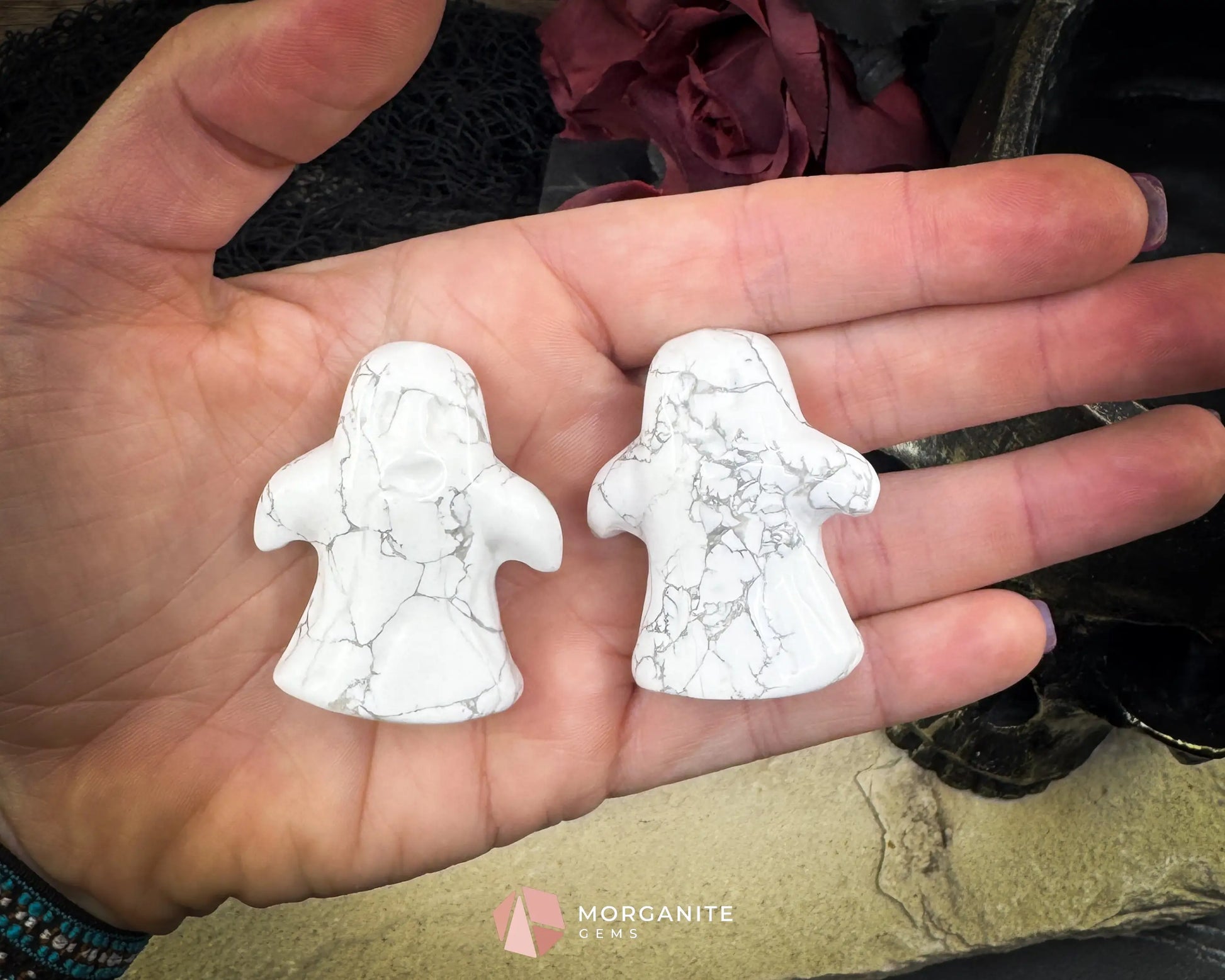 Howlite Ghost Figurine Carving (Approx. 44 mm) – Random Selection + Info Card Metaphysical Crystals