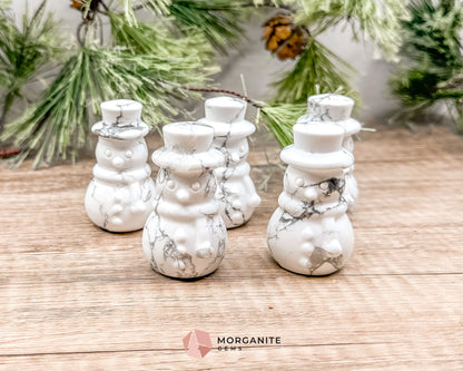 Howlite Snowman Carving – Charming Handcrafted Winter Decor-Morganite Gems