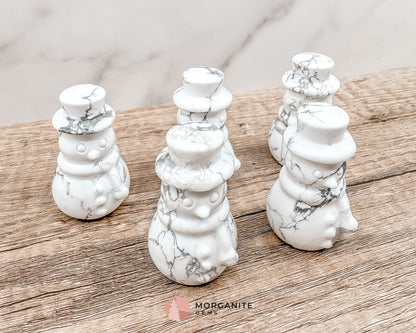 Howlite Snowman Carving – Charming Handcrafted Winter Decor-Morganite Gems