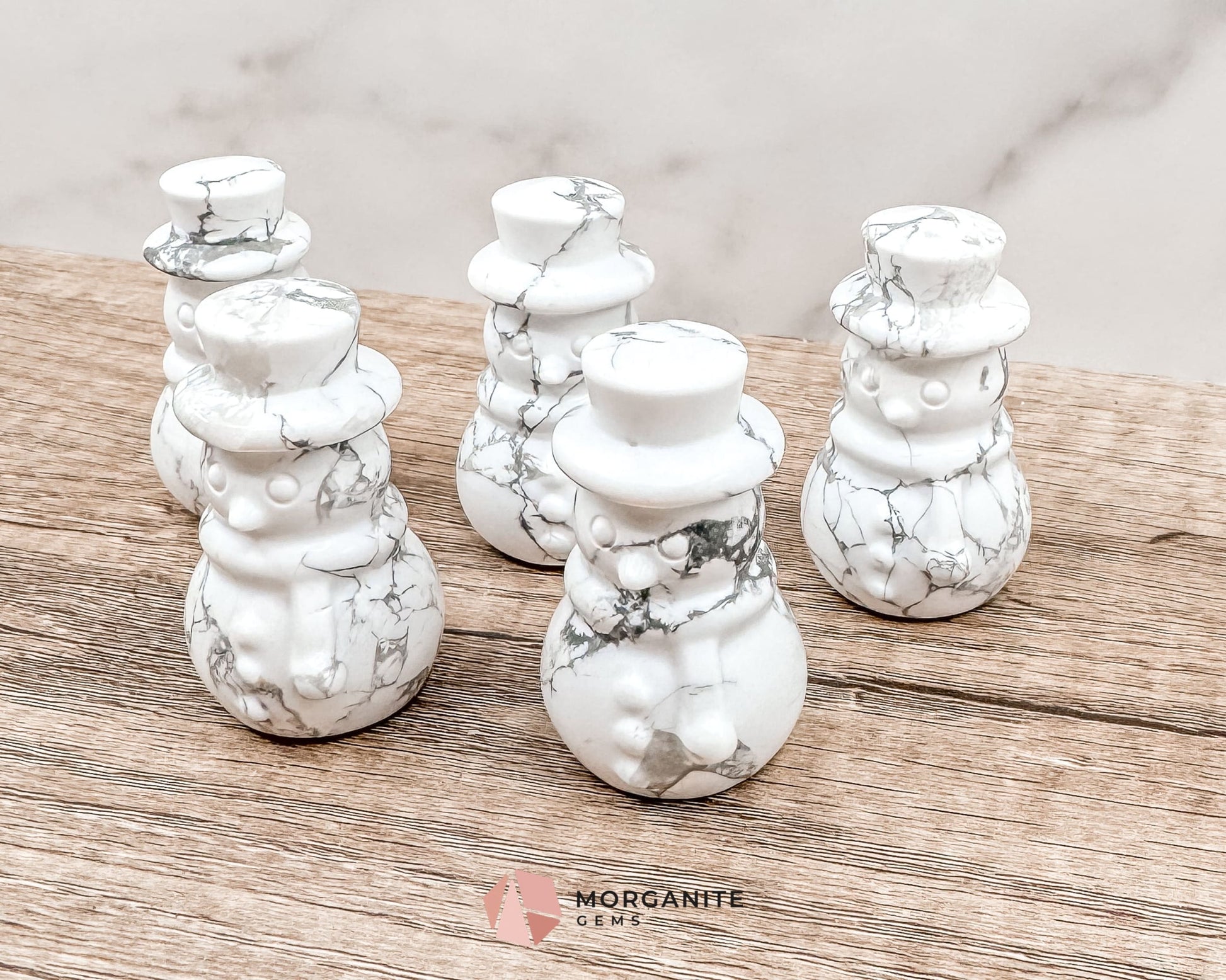 Howlite Snowman Carving – Charming Handcrafted Winter Decor-Morganite Gems