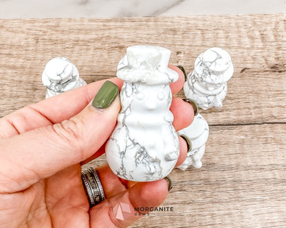 Howlite Snowman Carving – Charming Handcrafted Winter Decor-Morganite Gems