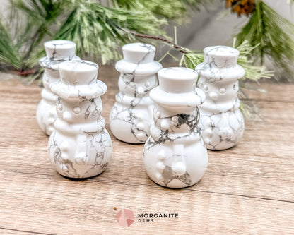 Howlite Snowman Carving – Charming Handcrafted Winter Decor-Morganite Gems