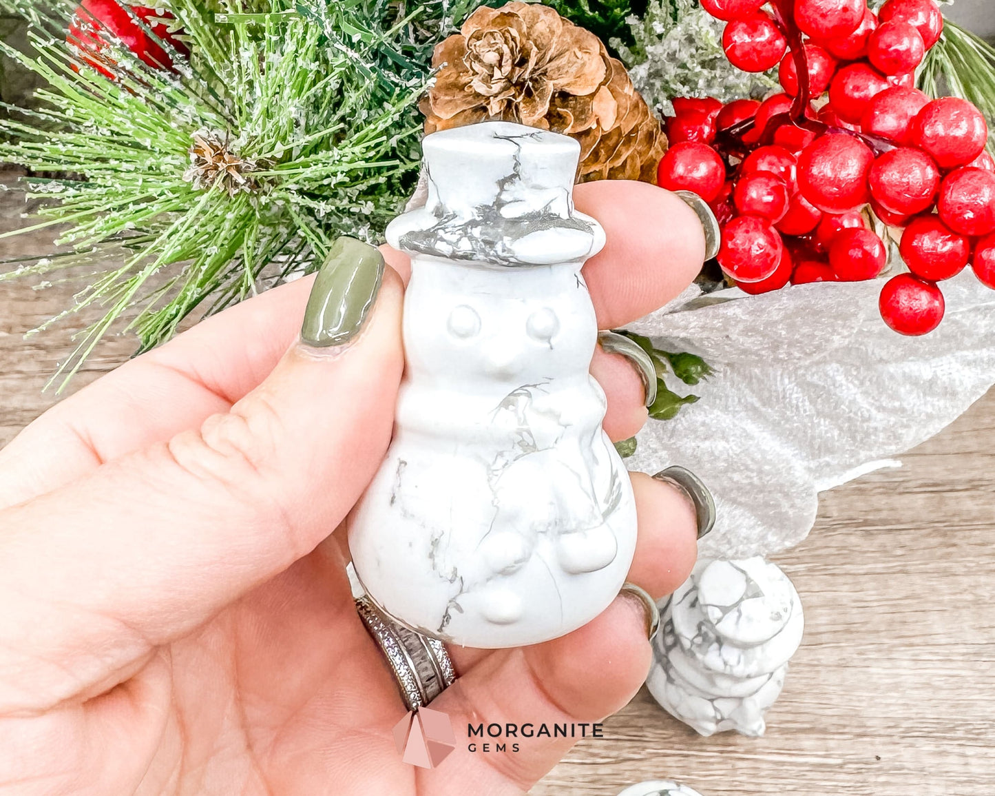 Howlite Snowman Carving – Charming Handcrafted Winter Decor-Morganite Gems