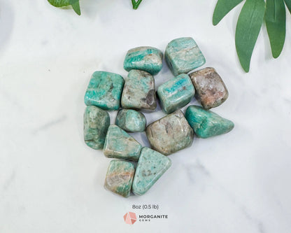 Indian Amazonite Tumbled Stones - Bulk Natural Crystals 20-50mm - Green Amazonite Worry Stone for Communication & Hope