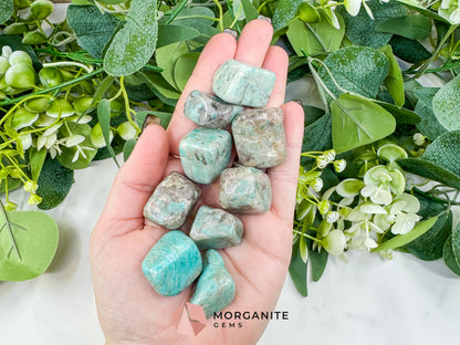 Indian Amazonite Tumbled Stones - Bulk Natural Crystals 20-50mm - Green Amazonite Worry Stone for Communication & Hope