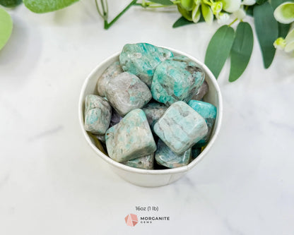 Indian Amazonite Tumbled Stones - Bulk Natural Crystals 20-50mm - Green Amazonite Worry Stone for Communication & Hope