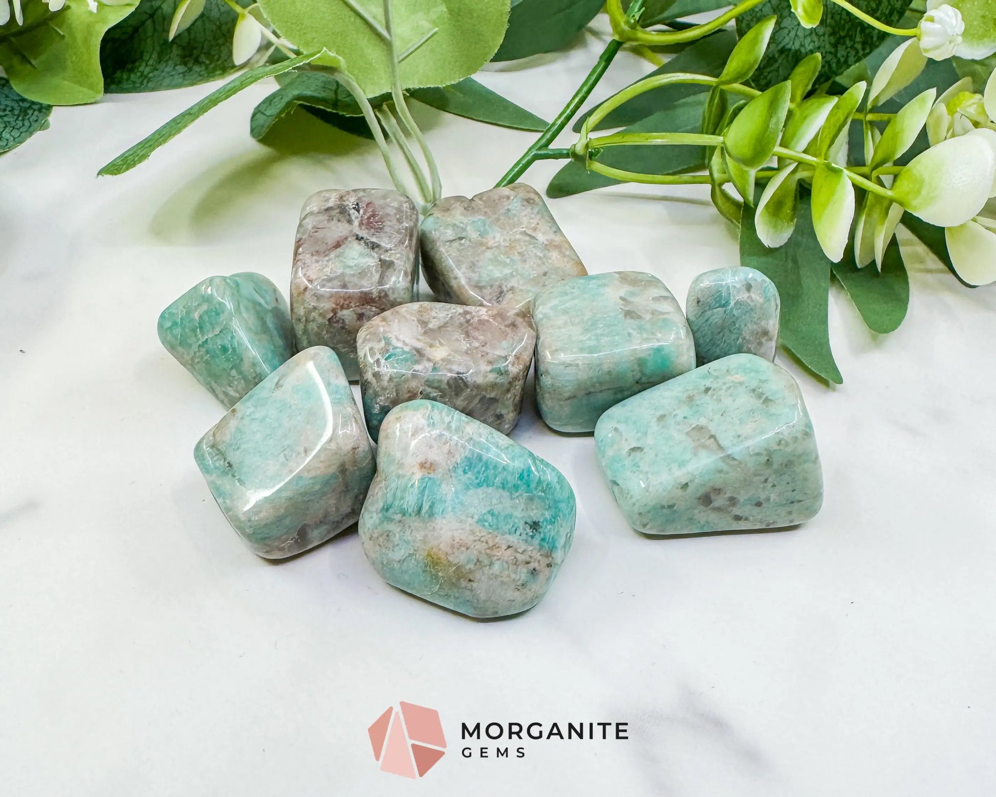 Indian Amazonite Tumbled Stones - Bulk Natural Crystals 20-50mm - Green Amazonite Worry Stone for Communication & Hope