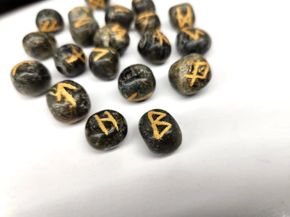 Labradorite Gemstone Rune Sets with Velvet Pouch-Morganite Gems