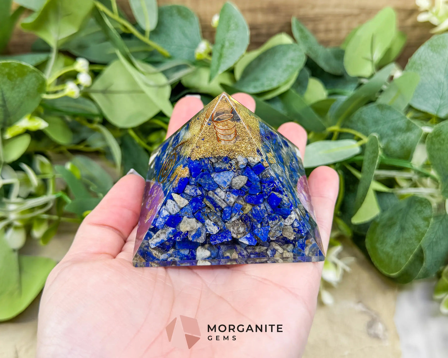 Lapis Lazuli Orgonite Pyramid with Clear Quartz Point – Wisdom & Intuition Energy Pyramid (≈ 2.7’’) - Metaphysical