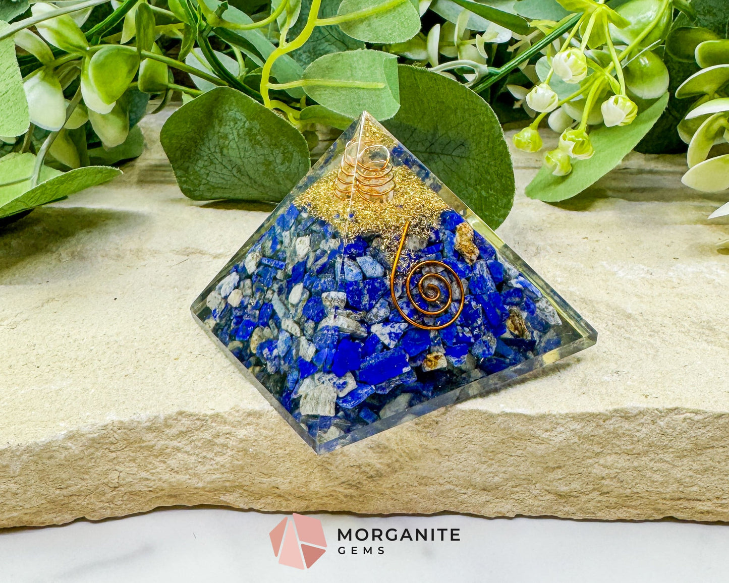 Lapis Lazuli Orgonite Pyramid with Clear Quartz Point – Wisdom & Intuition Energy Pyramid (≈ 2.7’’) - Metaphysical