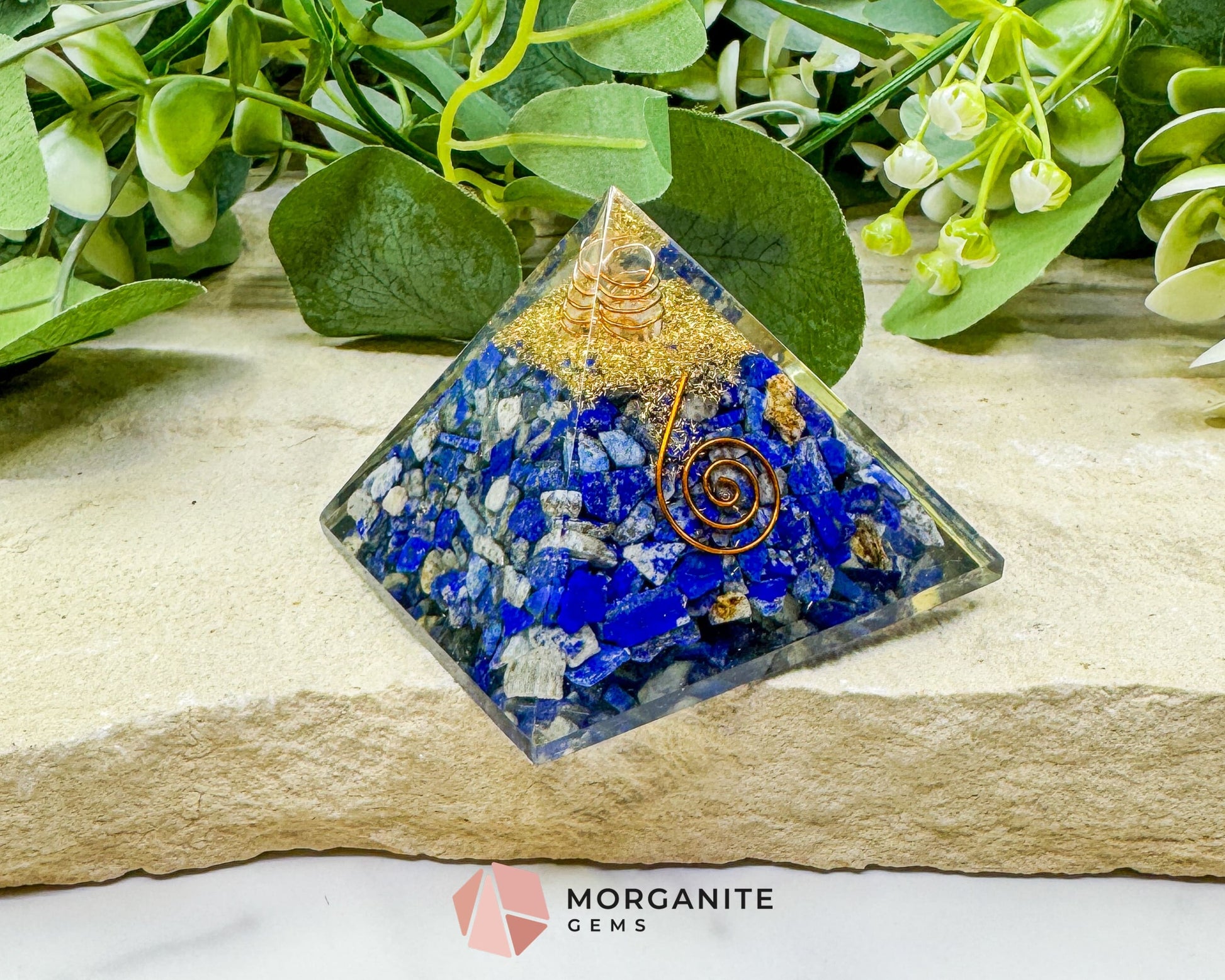 Lapis Lazuli Orgonite Pyramid with Clear Quartz Point – Wisdom & Intuition Energy Pyramid (≈ 2.7’’) - Metaphysical
