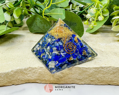 Lapis Lazuli Orgonite Pyramid with Clear Quartz Point – Wisdom & Intuition Energy Pyramid (≈ 2.7’’) - Metaphysical
