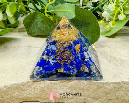 Lapis Lazuli Orgonite Pyramid with Clear Quartz Point – Wisdom & Intuition Energy Pyramid (≈ 2.7’’) - Metaphysical