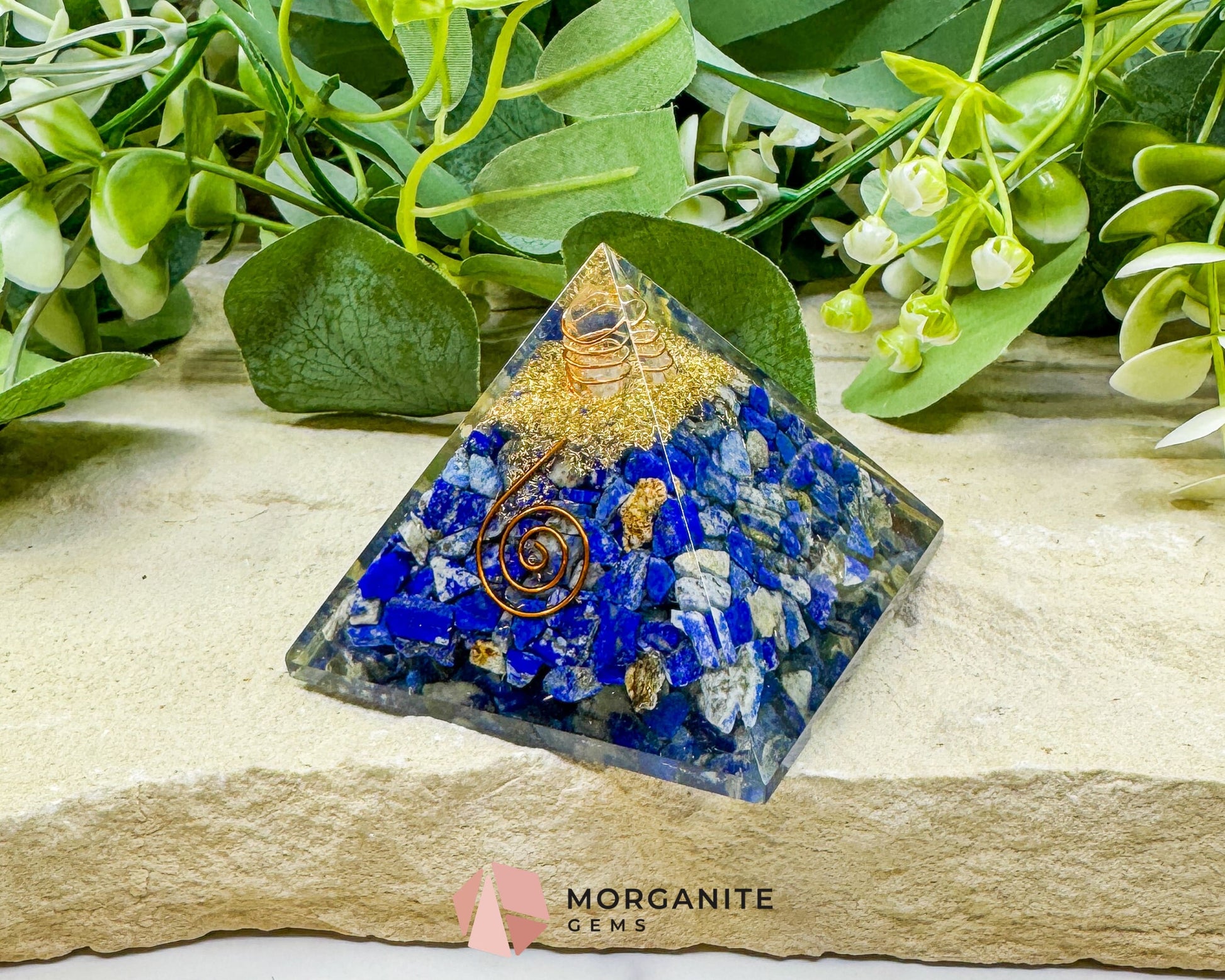 Lapis Lazuli Orgonite Pyramid with Clear Quartz Point – Wisdom & Intuition Energy Pyramid (≈ 2.7’’) - Metaphysical
