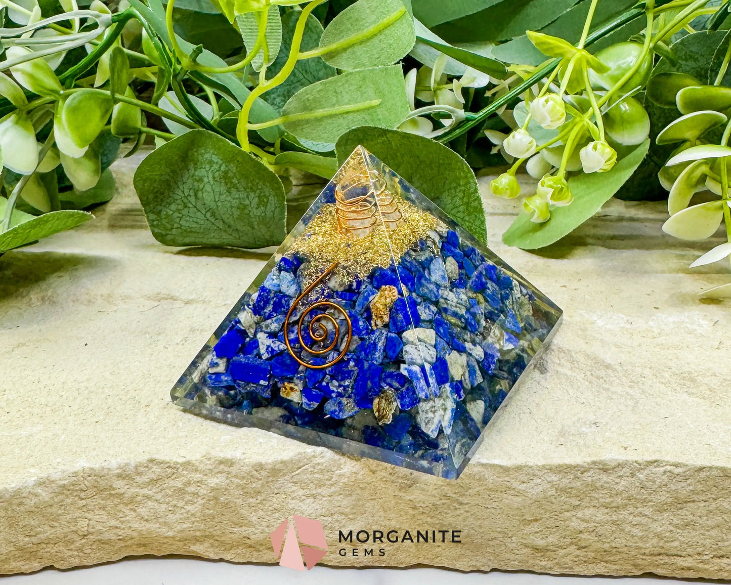 Lapis Lazuli Orgonite Pyramid with Clear Quartz Point – Wisdom & Intuition Energy Pyramid (≈ 2.7’’) - Metaphysical
