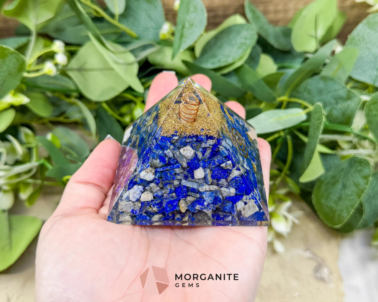 Lapis Lazuli Orgonite Pyramid with Clear Quartz Point – Wisdom & Intuition Energy Pyramid (≈ 2.7’’) - Metaphysical
