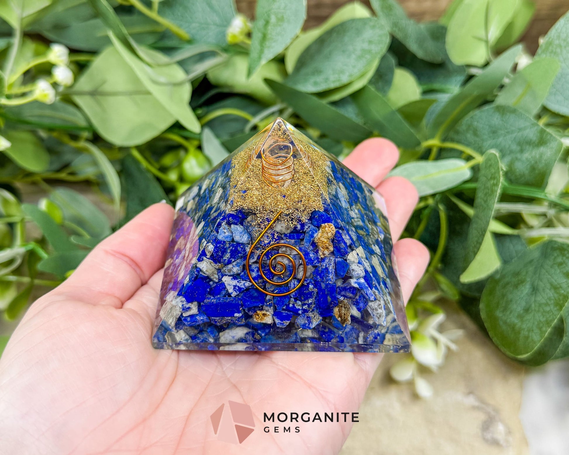 Lapis Lazuli Orgonite Pyramid with Clear Quartz Point – Wisdom & Intuition Energy Pyramid (≈ 2.7’’) - Metaphysical