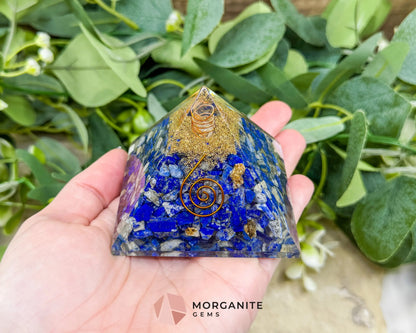 Lapis Lazuli Orgonite Pyramid with Clear Quartz Point – Wisdom & Intuition Energy Pyramid (≈ 2.7’’) - Metaphysical