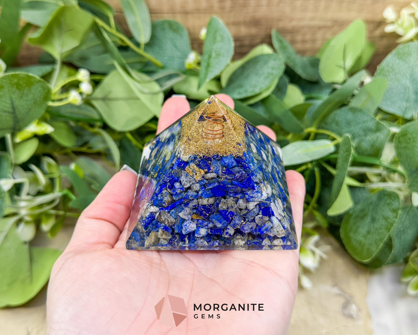 Lapis Lazuli Orgonite Pyramid with Clear Quartz Point – Wisdom & Intuition Energy Pyramid (≈ 2.7’’) - Metaphysical