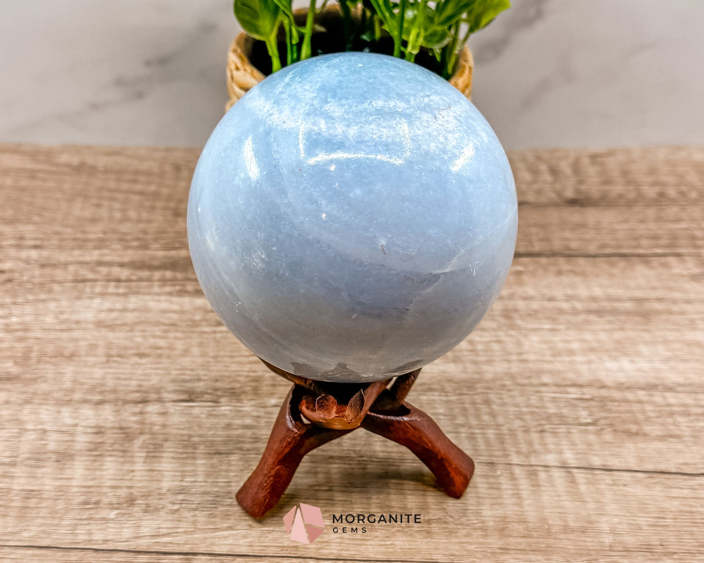 Large Blue Calcite Sphere – Soothing Healing Crystal for Calm, Clarity & Emotional Balance-Morganite Gems