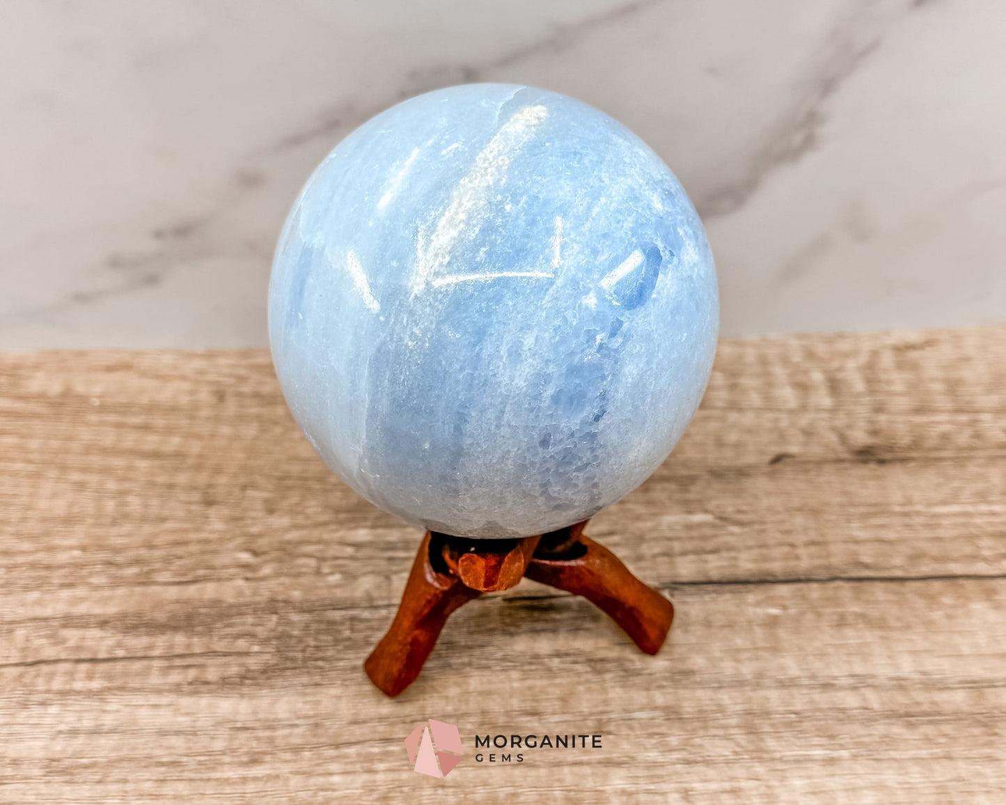 Large Blue Calcite Sphere – Soothing Healing Crystal for Calm, Clarity & Emotional Balance-Morganite Gems