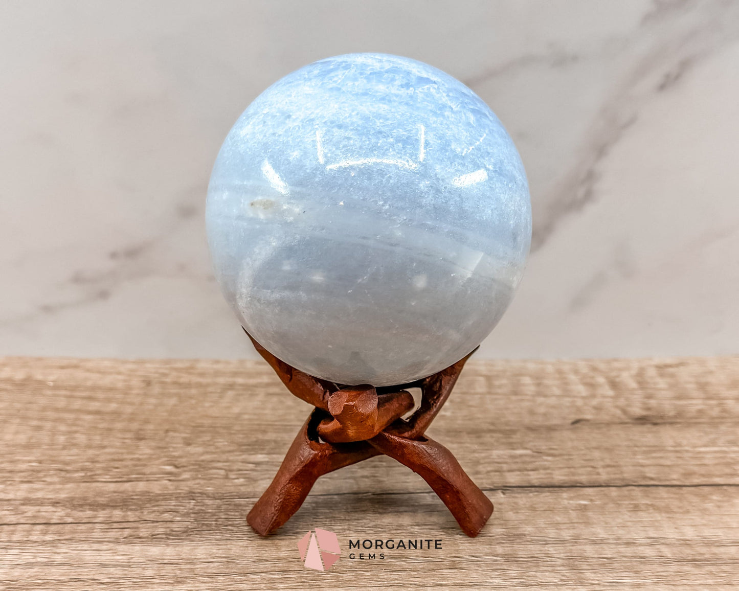 Large Blue Calcite Sphere – Soothing Healing Crystal for Calm, Clarity & Emotional Balance-Morganite Gems